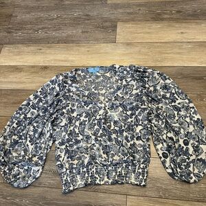 CeCe Floral Balloon Sleeve Smocked Waist Blouse